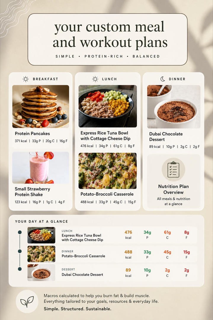 Custom meal plan with recipes and macros